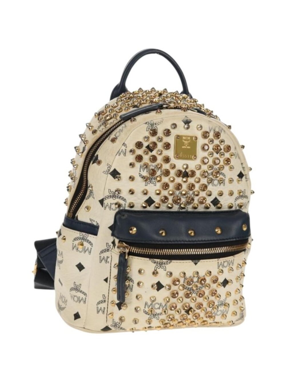 MCM Vicetos Logogram Backpack PVC Leather White Gold